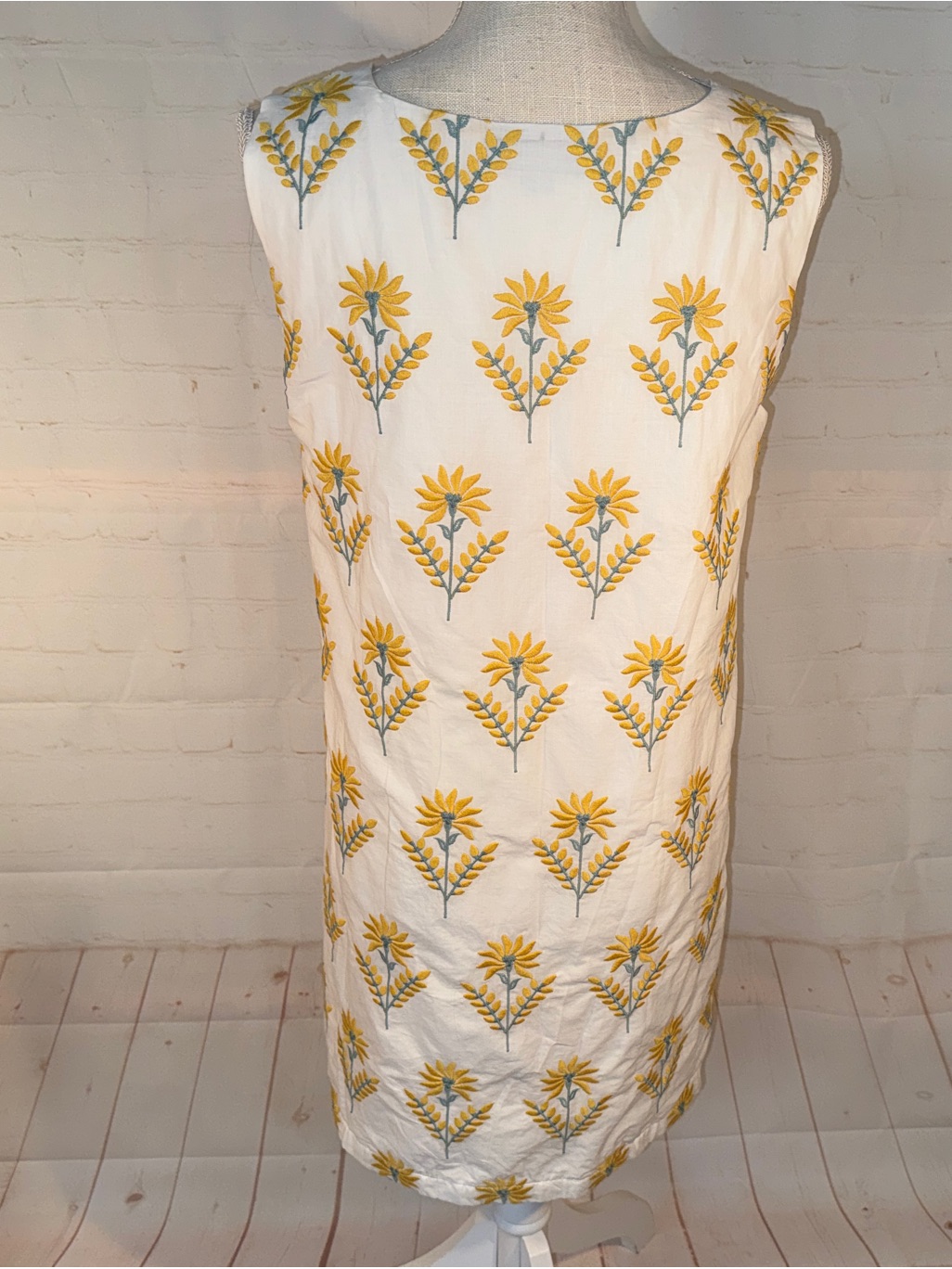 Kiel James Patrick Yellow Flower Shift Dress Cotton Floral Sleeveless L 10 12 — image 4 of 8